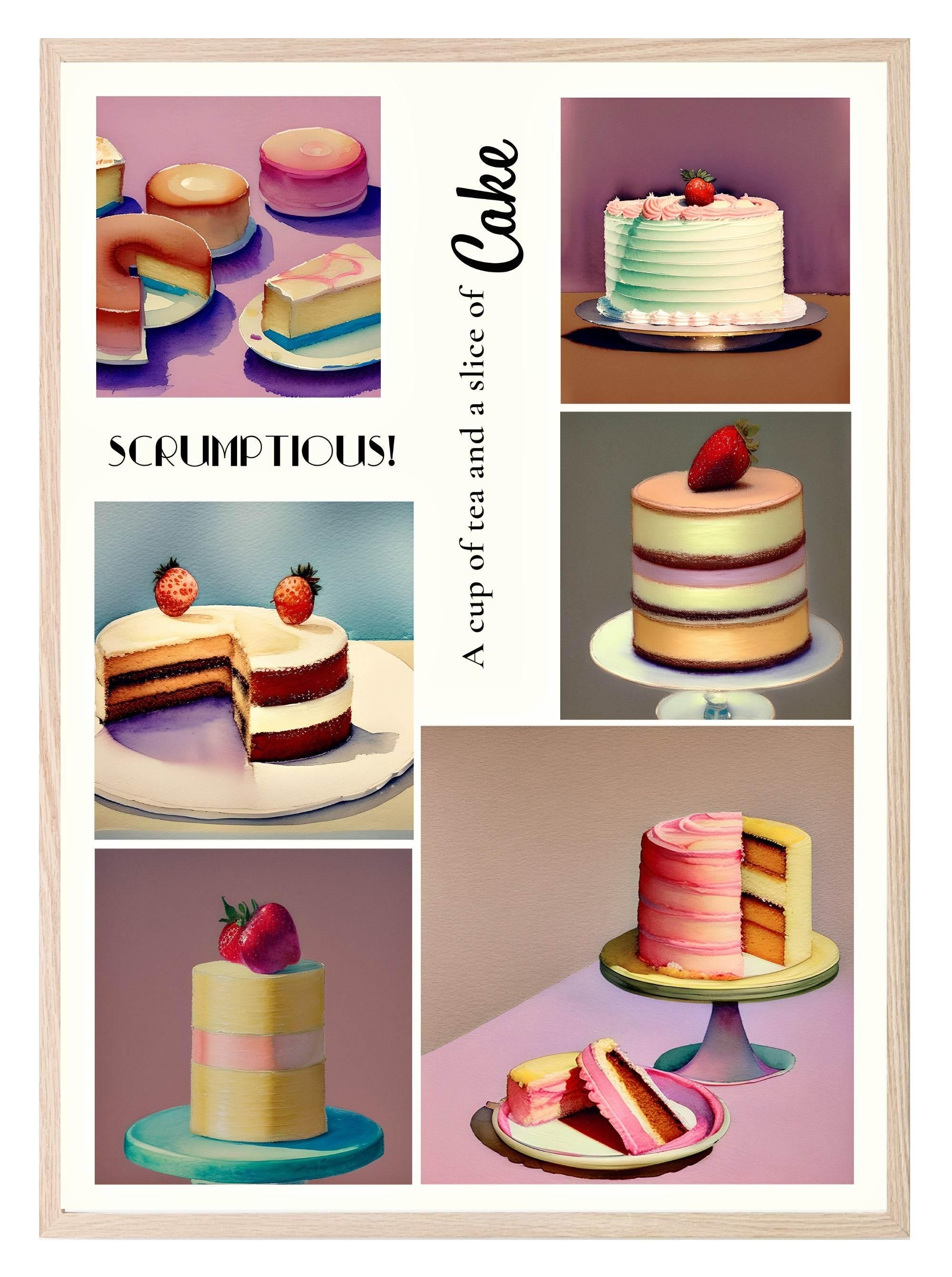 Watercolour Cakes Print | Vintage Style Wall Art - Larosier Prints