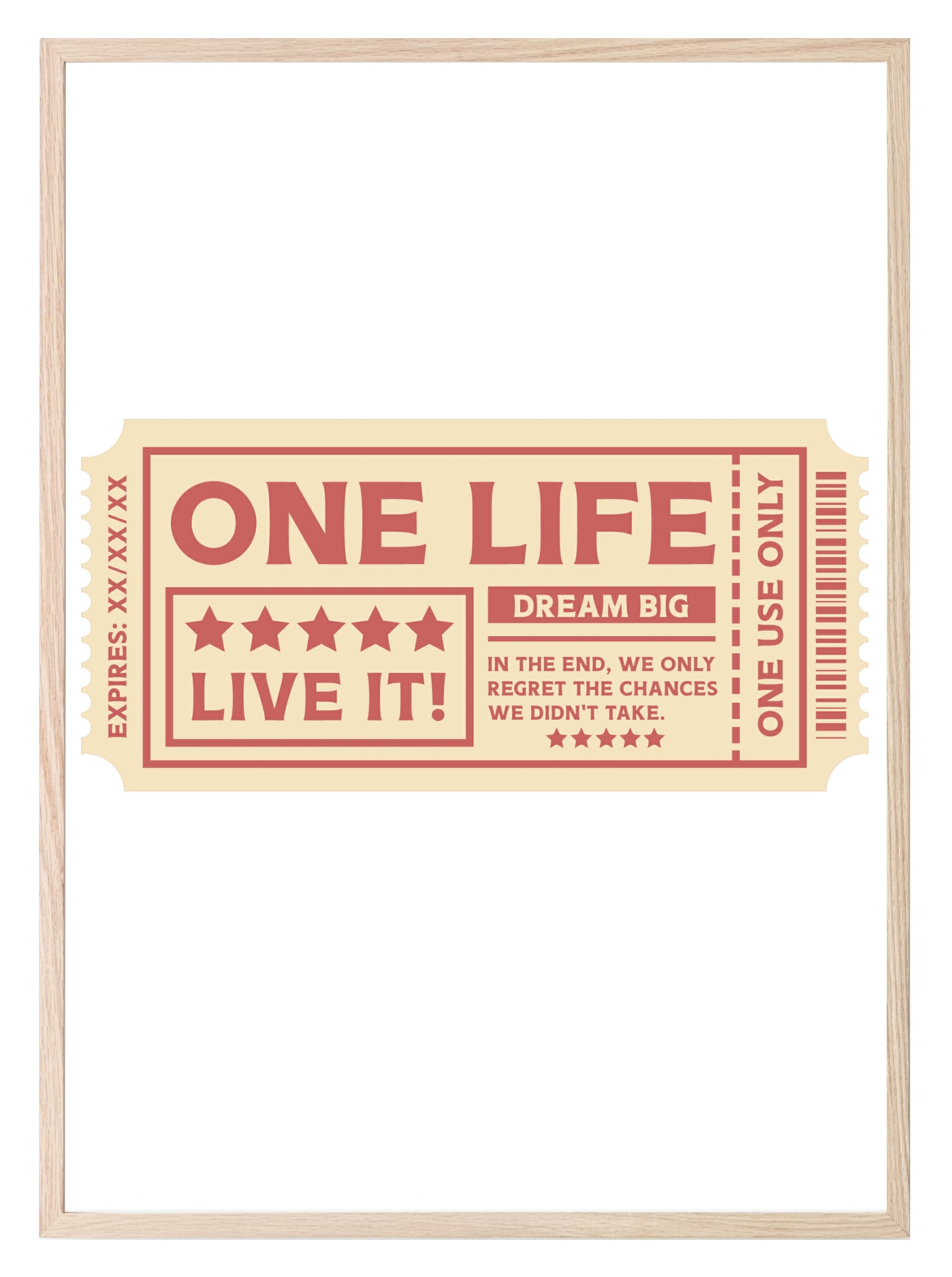 Retro Ticket To Life Print | One Life | Live It | Vintage Style Wall Art