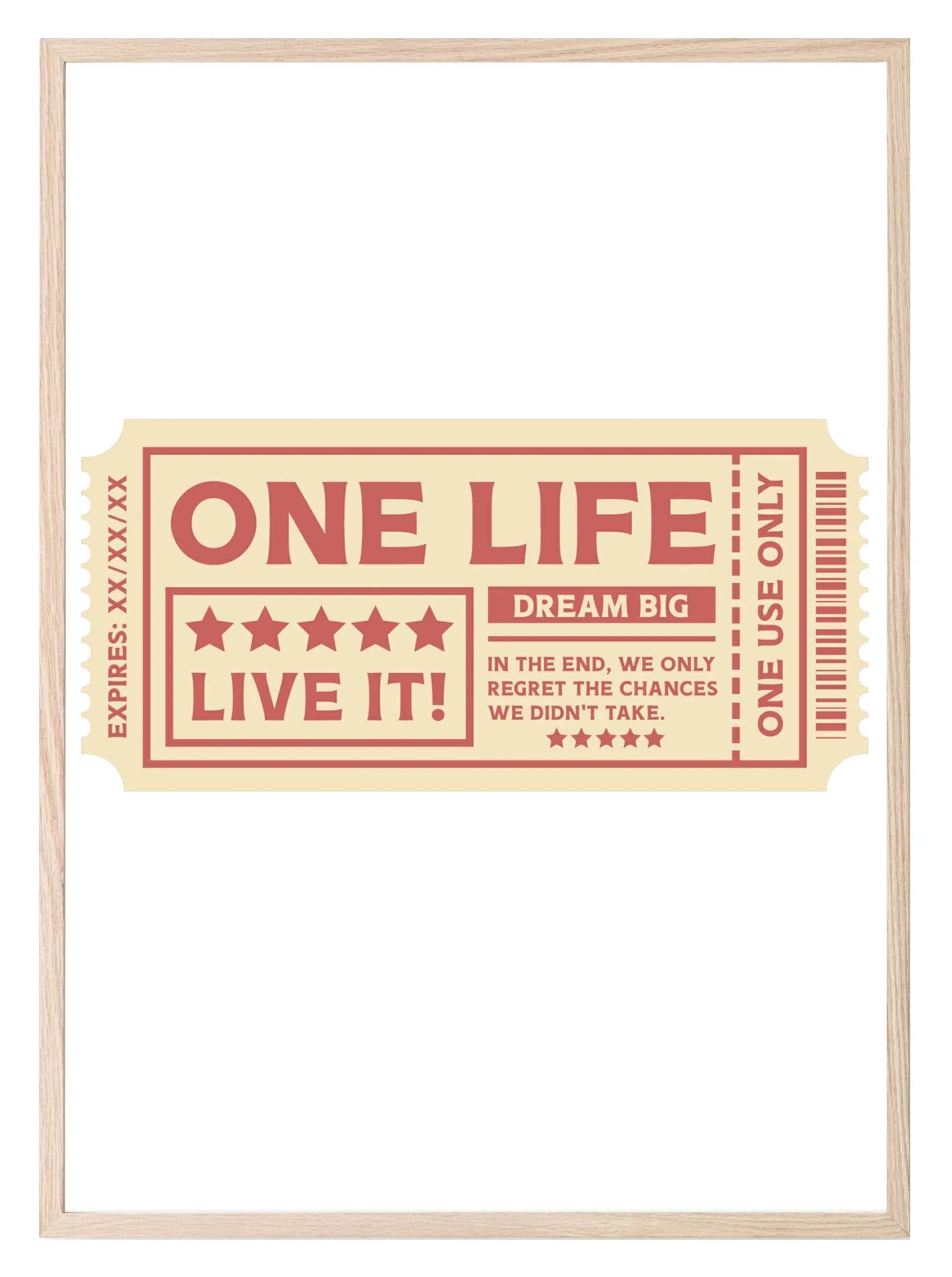 Retro Ticket To Life Print | One Life | Live It | Vintage Style Wall Art - Larosier Prints