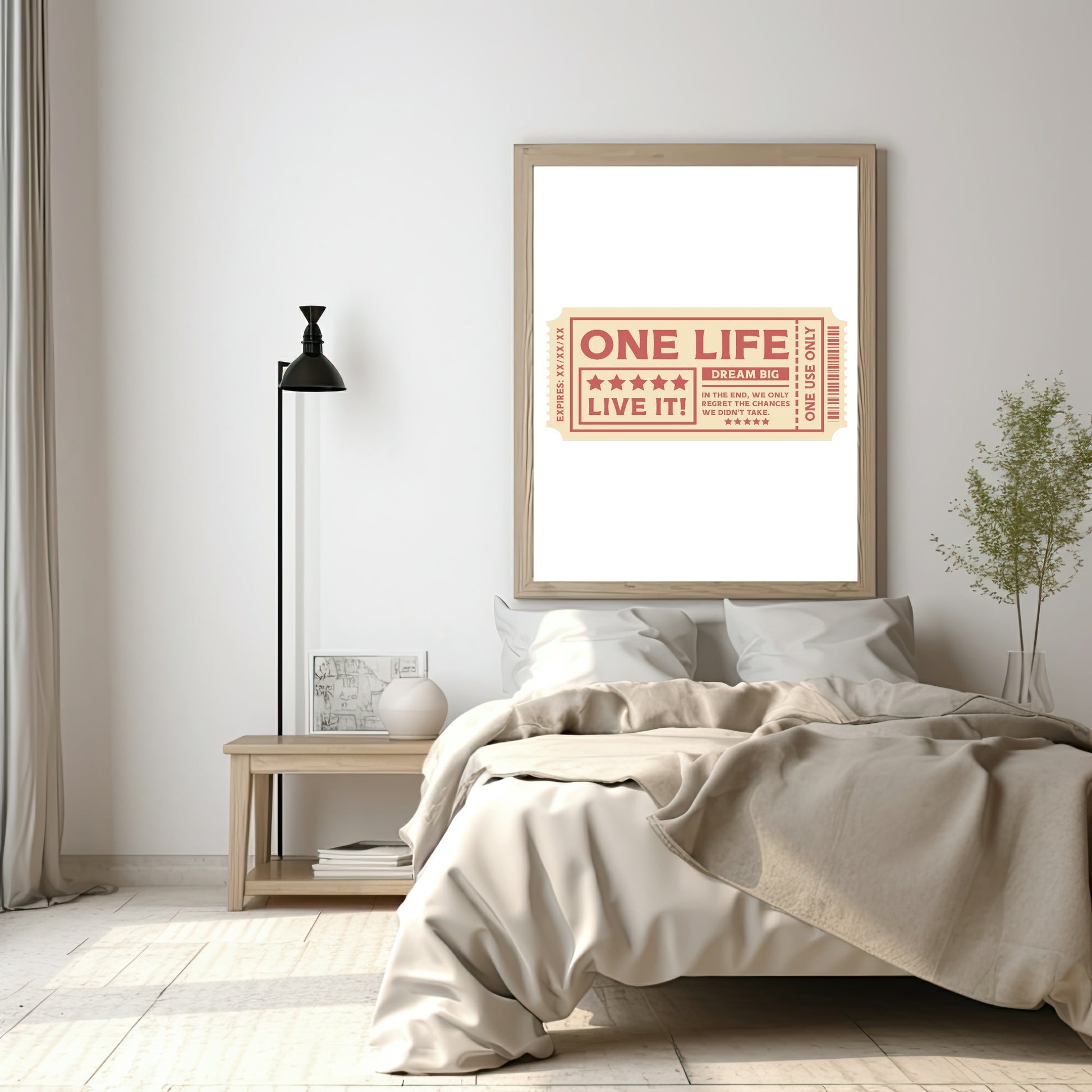 Retro Ticket To Life Print | One Life | Live It | Vintage Style Wall Art