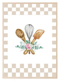 Hand Drawn Utensils Print | Floral | Checkerboard Pattern | Kitchen Wall Art - Larosier Prints