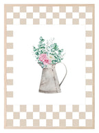 Hand Drawn Floral Jug Print | Checkerboard Pattern | Watercolour | Kitchen Wall Art - Larosier Prints
