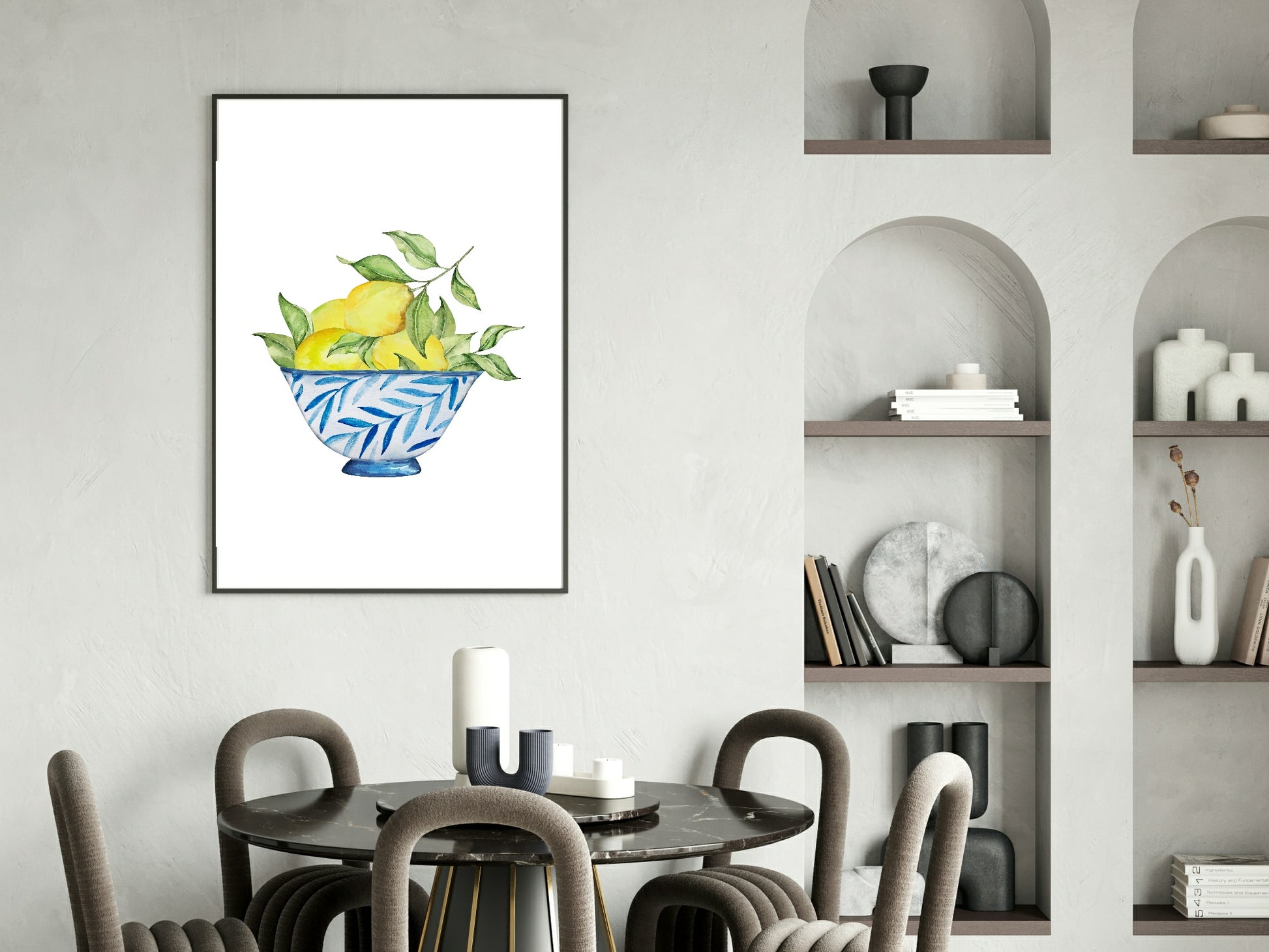 Hand Drawn Lemons In A Bowl Print | Watercolour | Kitchen Wall Art