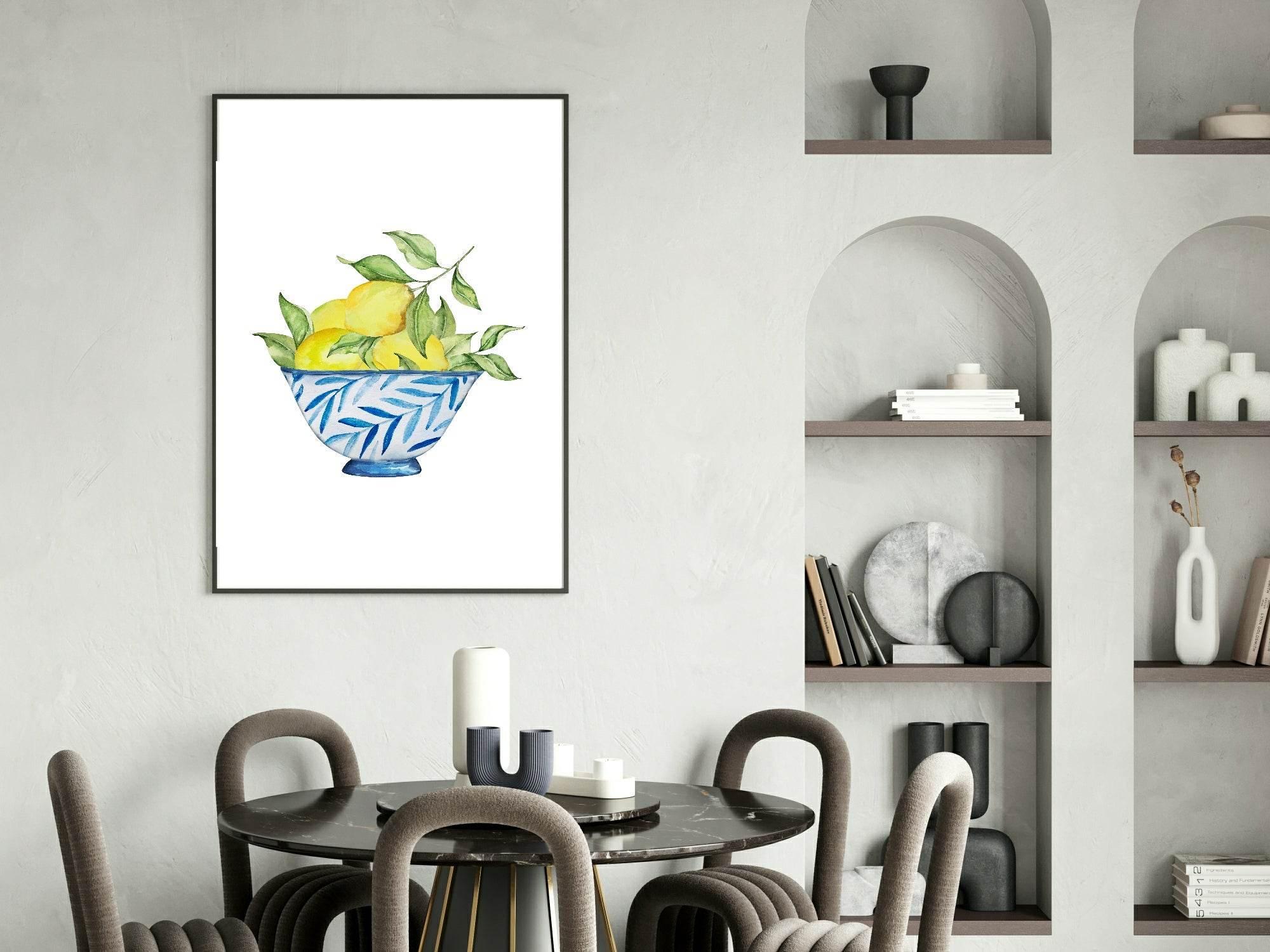 Hand Drawn Lemons In A Bowl Print | Watercolour | Kitchen Wall Art - Larosier Prints