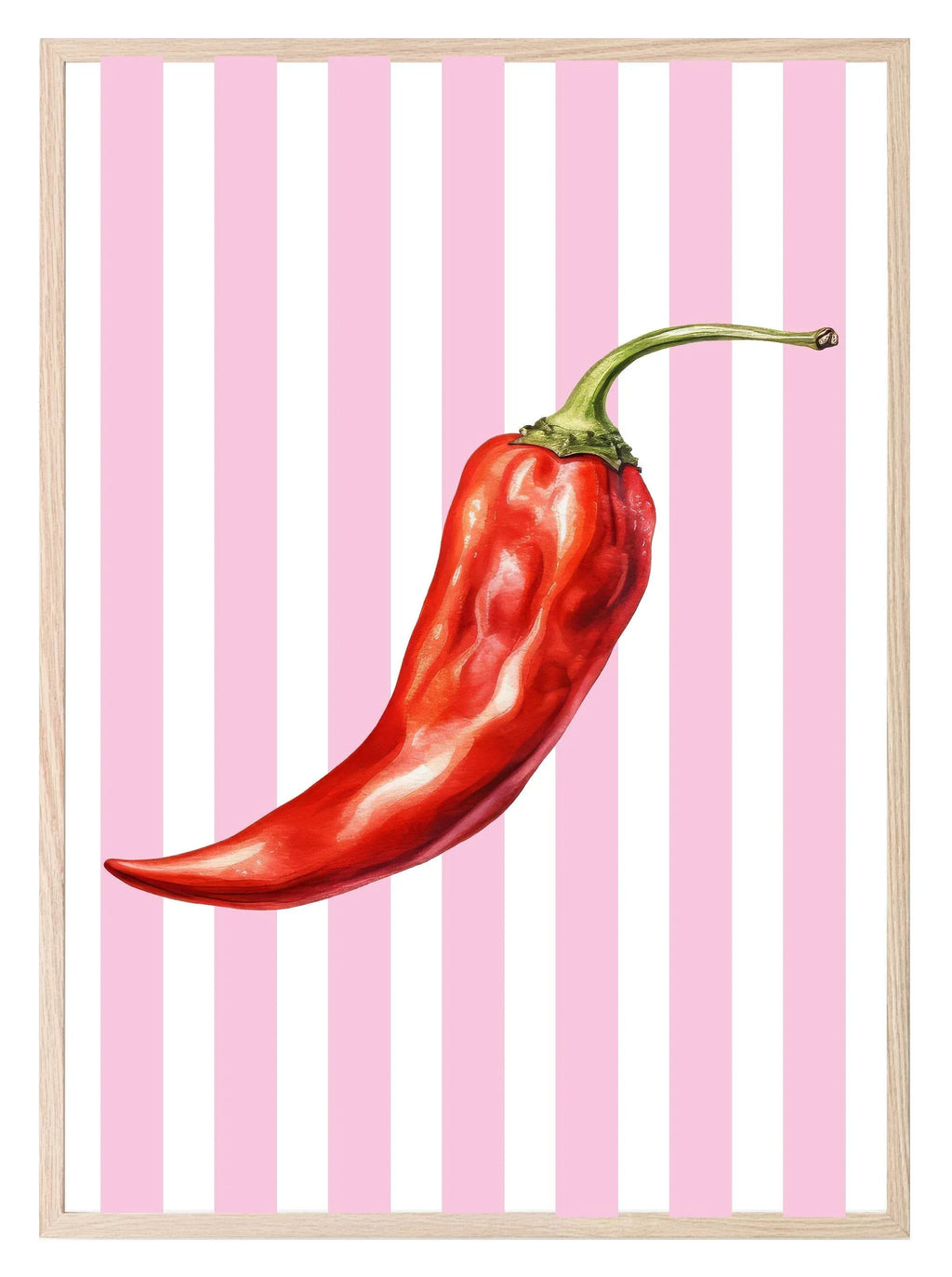 Watercolour Chilli Print | Pink Stripes | Kitchen Wall Art - Larosier Prints