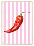 Watercolour Chilli Print | Pink Stripes | Kitchen Wall Art - Larosier Prints