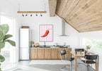 Watercolour Chilli Print | Pink Stripes | Kitchen Wall Art - Larosier Prints