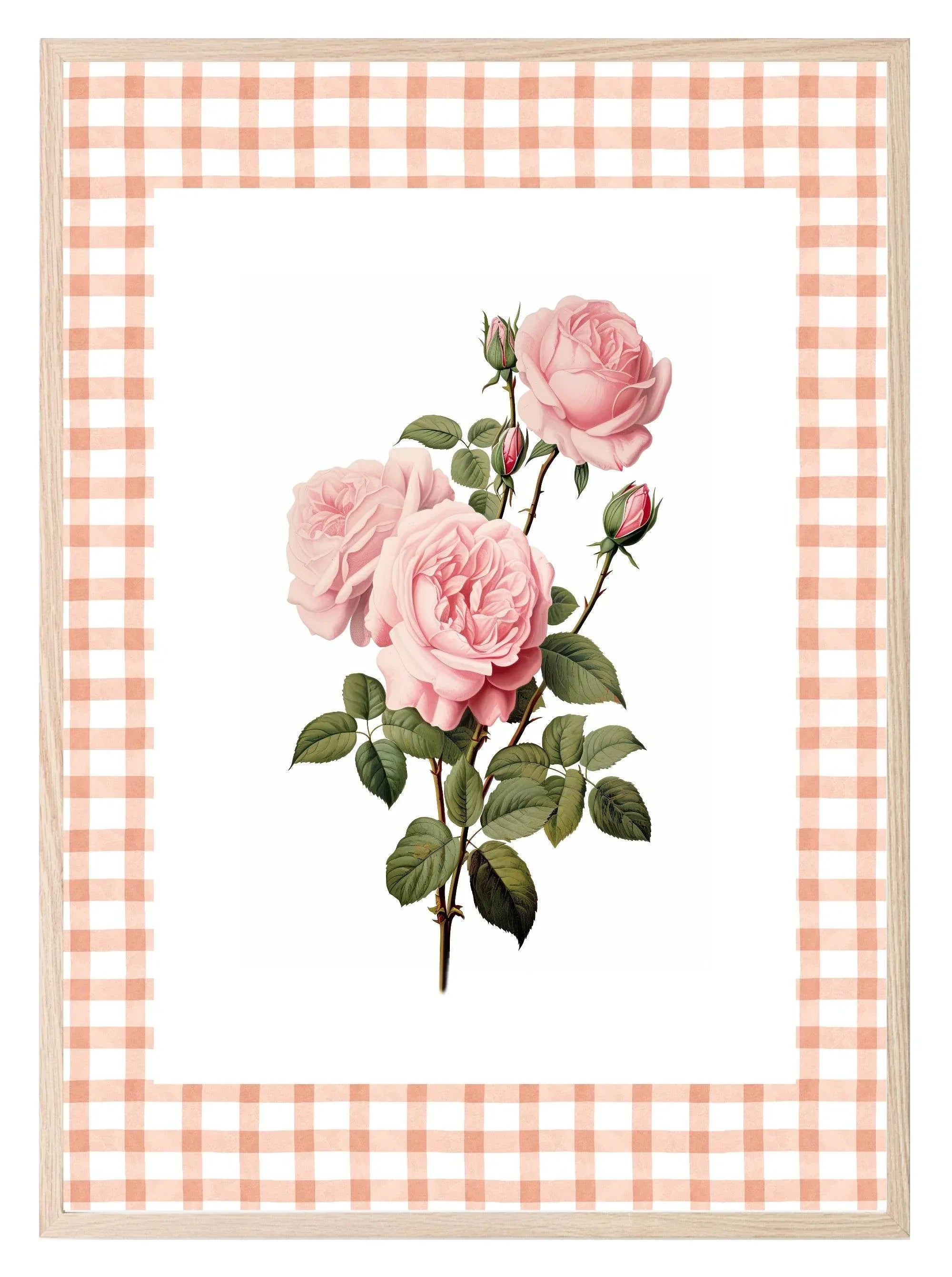 Roses Print | Checkerboard Pattern | Floral | Vintage Style Wall Art - Larosier Prints