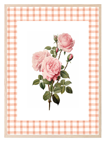 Roses Print | Checkerboard Pattern | Floral | Vintage Style Wall Art