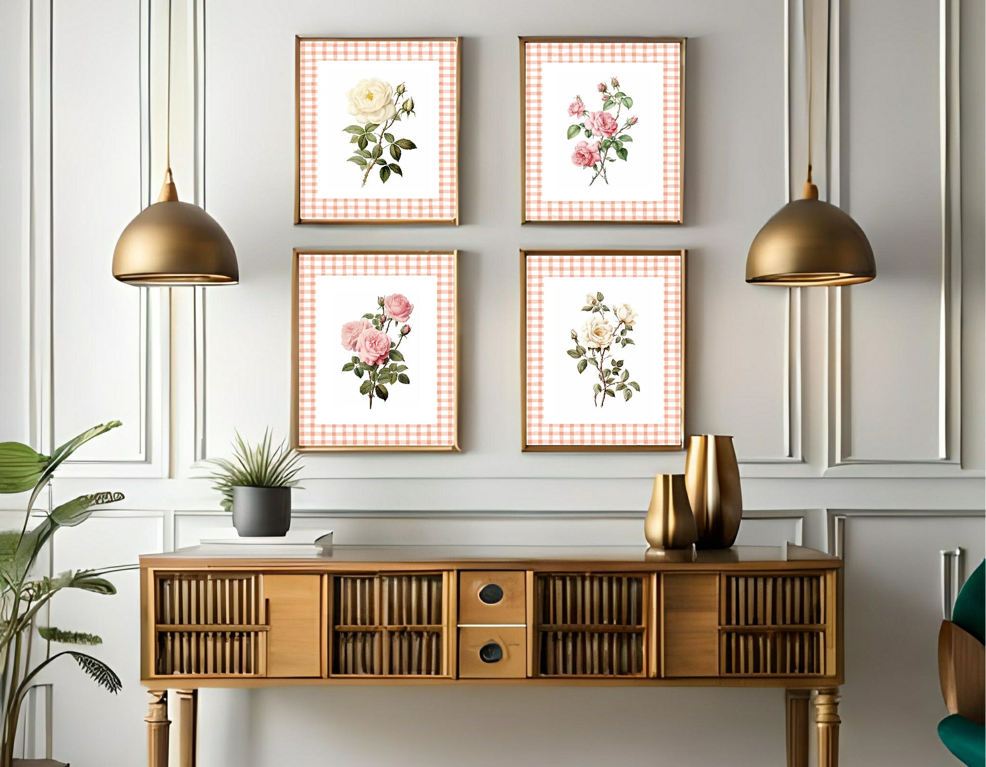 Checkerboard Roses Print | Floral | Vintage Style Wall Art