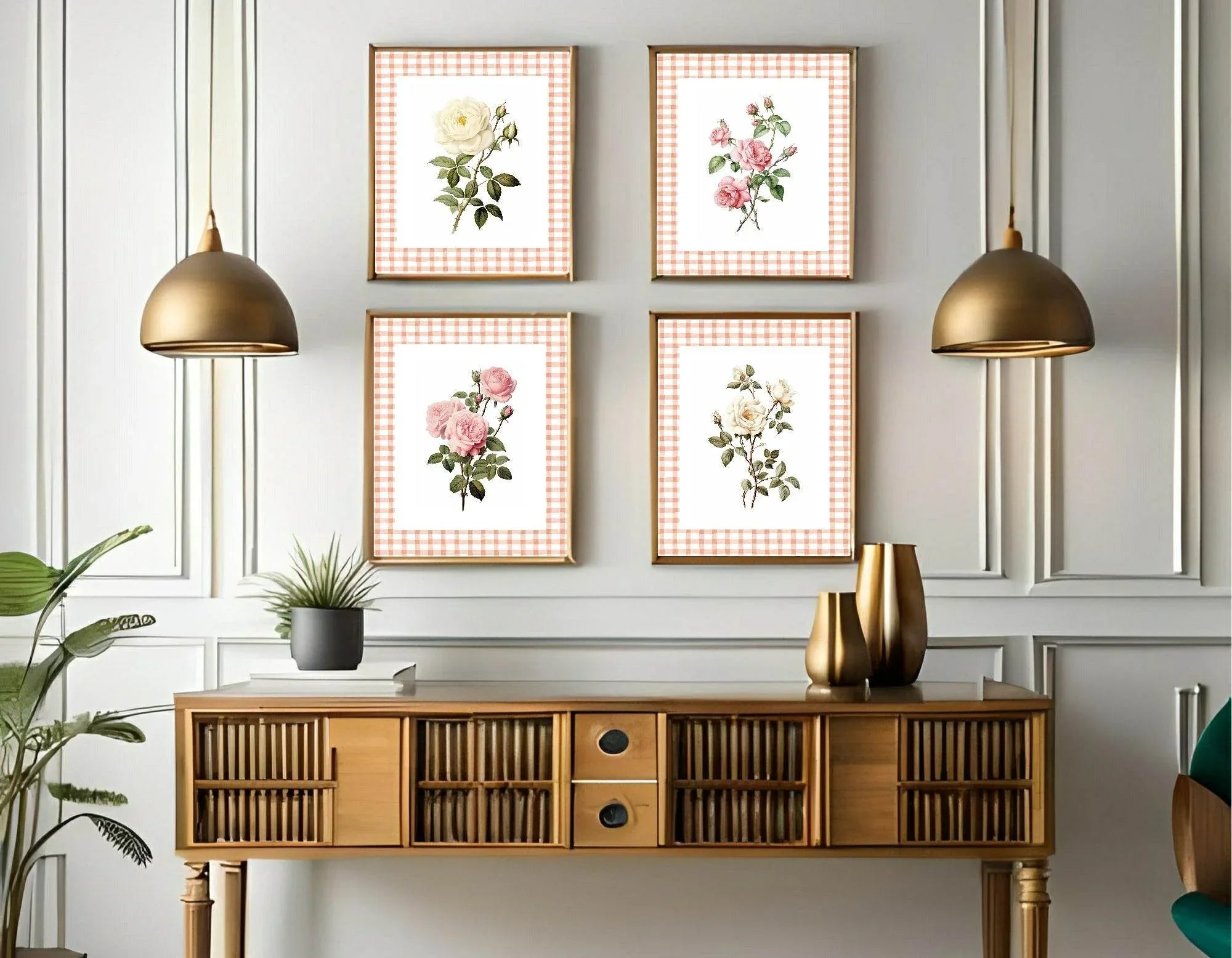 Checkerboard Roses Print | Floral | Vintage Style Wall Art - Larosier Prints
