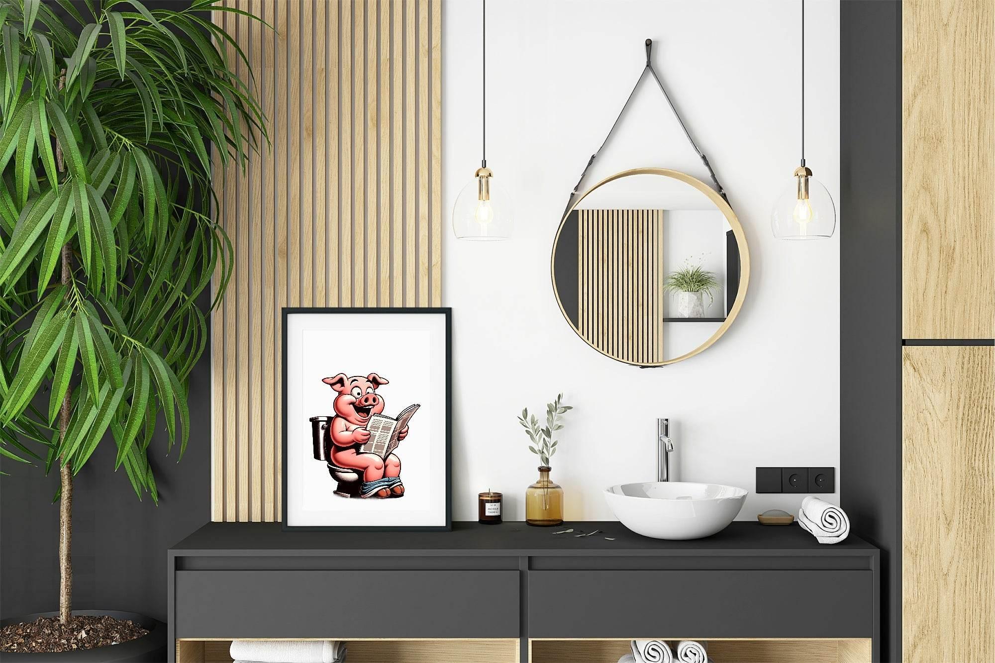Animal Reading Newspaper On Toilet Collection | Lion | Pig | Panda | Tiger | Dog | Hippo | Chicken | Walrus | Zebra | Humorous Wall Art - Larosier Prints
