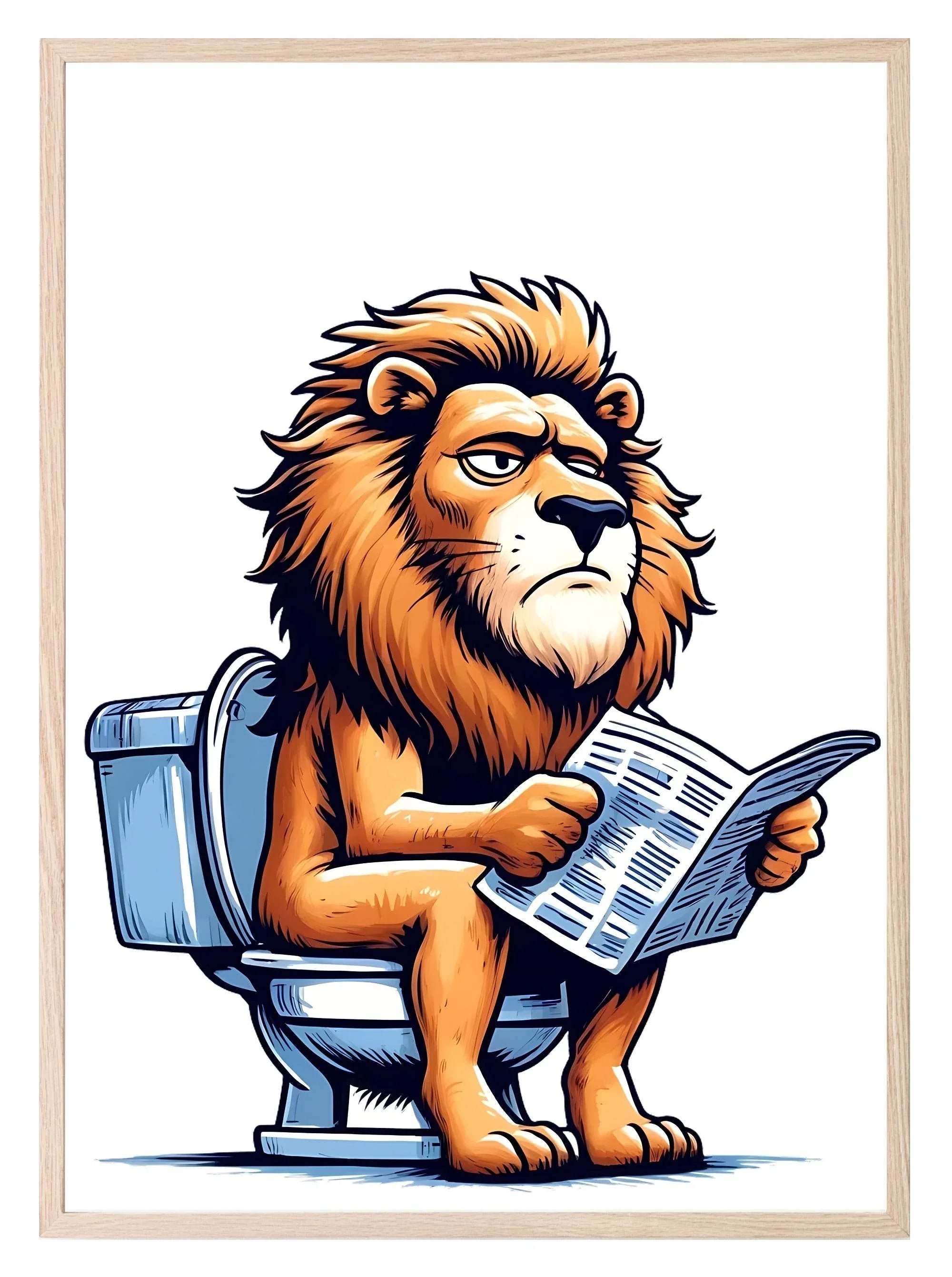 Animal Reading Newspaper On Toilet Collection | Lion | Pig | Panda | Tiger | Dog | Hippo | Chicken | Walrus | Zebra | Humorous Wall Art - Larosier Prints