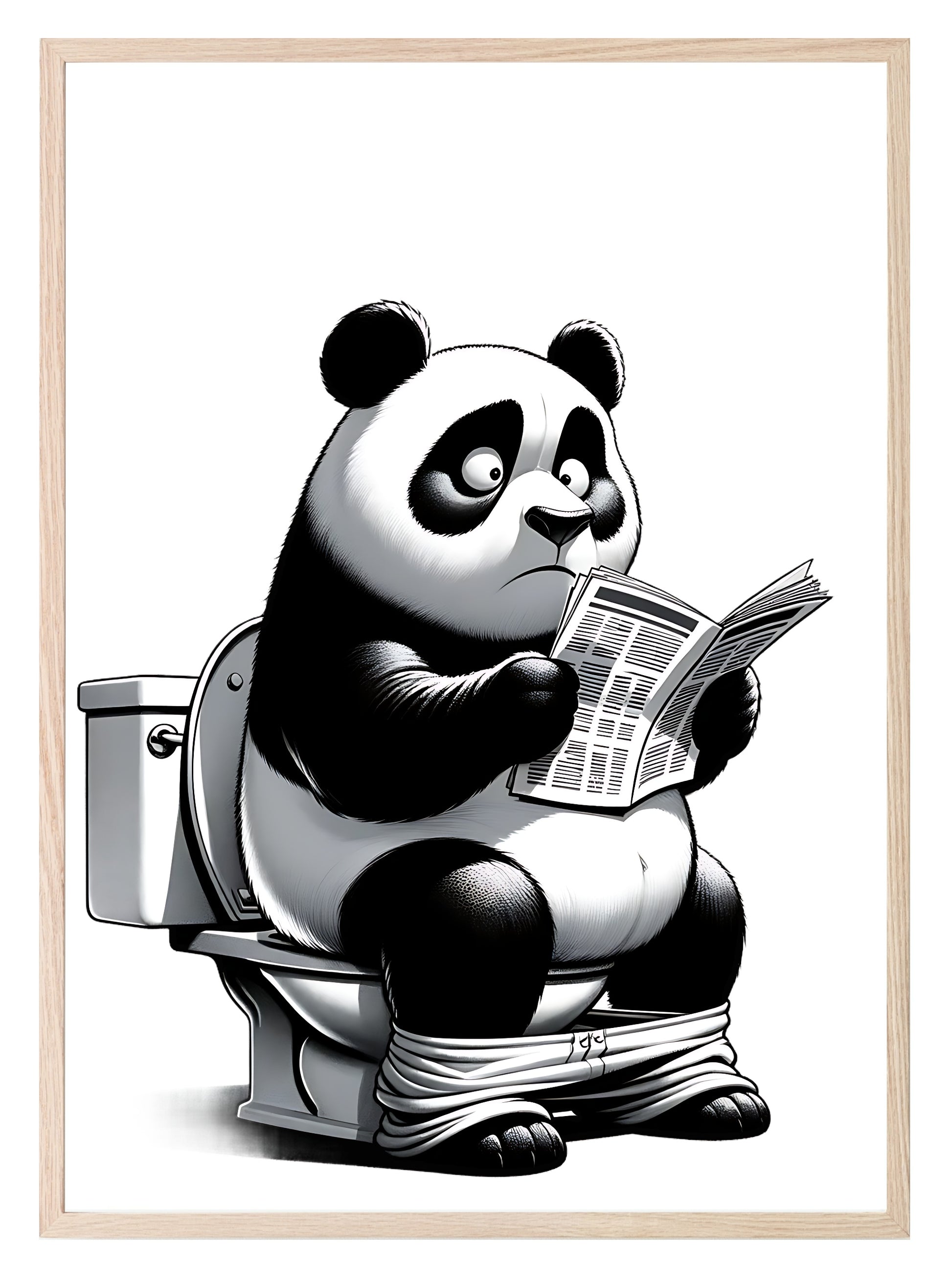 Animal Reading Newspaper On Toilet Collection | Lion | Pig | Panda | Tiger | Dog | Hippo | Chicken | Walrus | Zebra | Humorous Wall Art Panda