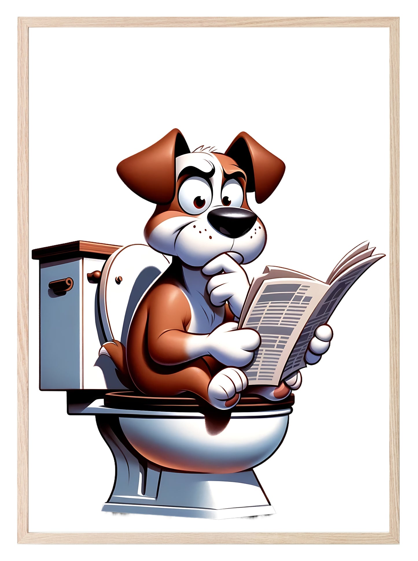 Animal Reading Newspaper On Toilet Collection | Lion | Pig | Panda | Tiger | Dog | Hippo | Chicken | Walrus | Zebra | Humorous Wall Art Dog