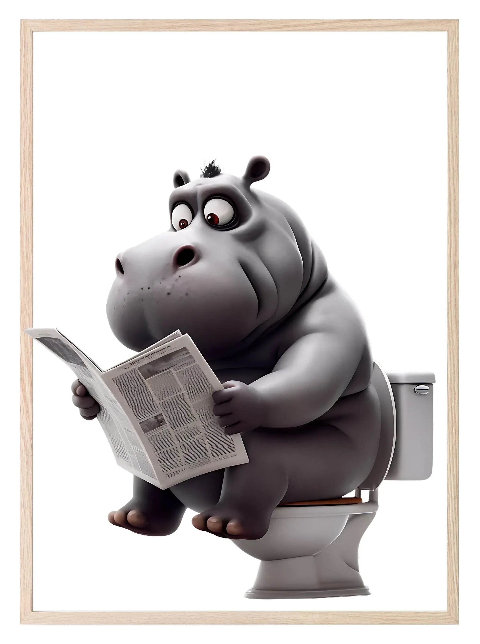 Animal Reading Newspaper On Toilet Collection | Lion | Pig | Panda | Tiger | Dog | Hippo | Chicken | Walrus | Zebra | Humorous Wall Art - Larosier Prints