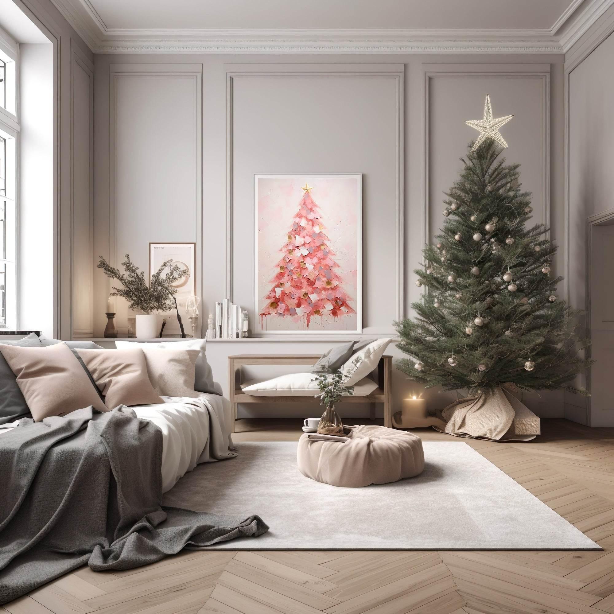 Pink Textured Christmas Tree Print | Coquette Wall Art - Larosier Prints