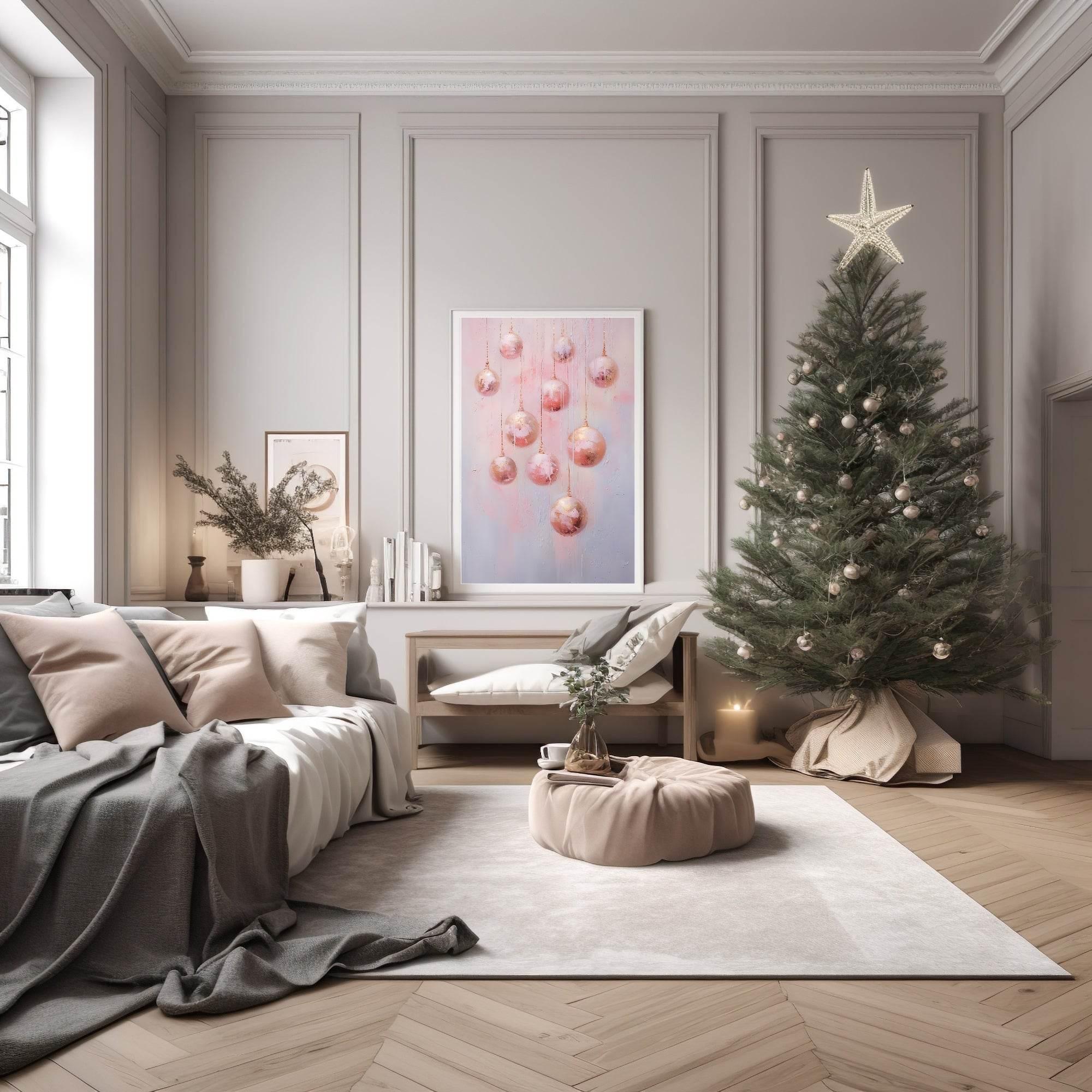 Pink Christmas Baubles Print | Coquette Wall Art - Larosier Prints