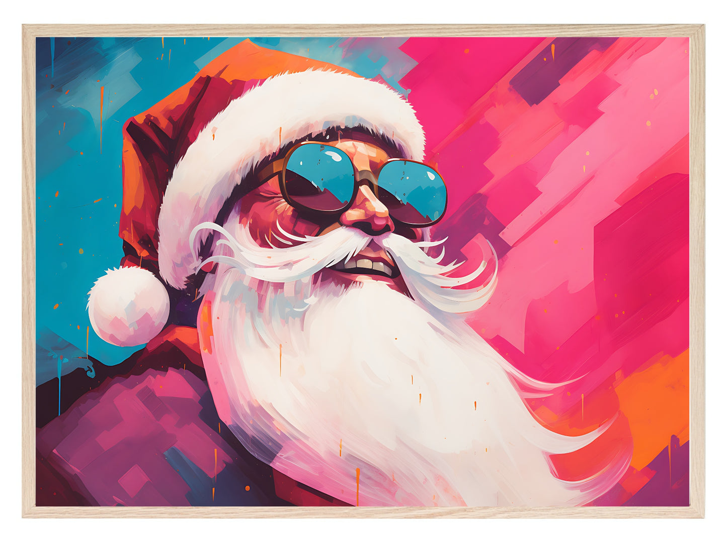 Retro Pink Santa With Sunglasses Print | Christmas Wall Art