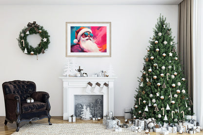 Retro Pink Santa With Sunglasses Print | Christmas Wall Art