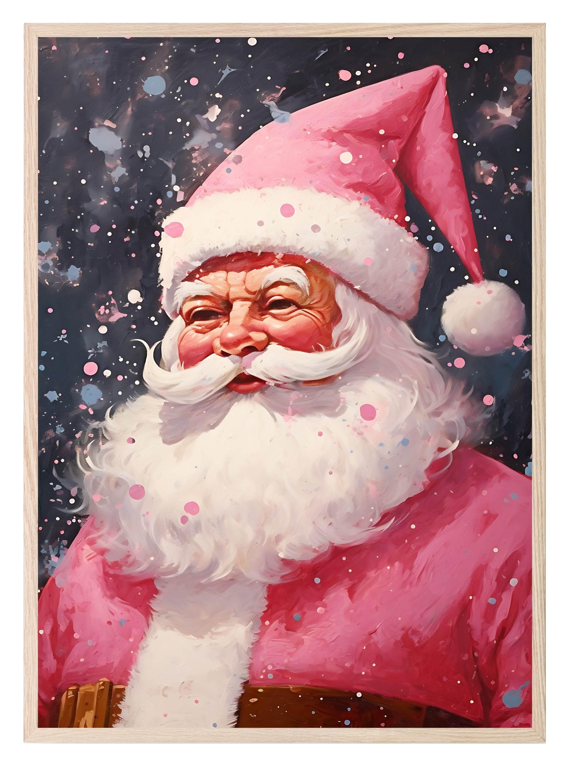 Retro Pink Santa Claus Print | Christmas Wall Art - Larosier Prints