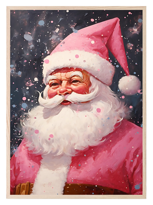 Retro Pink Santa Claus Print | Christmas Wall Art