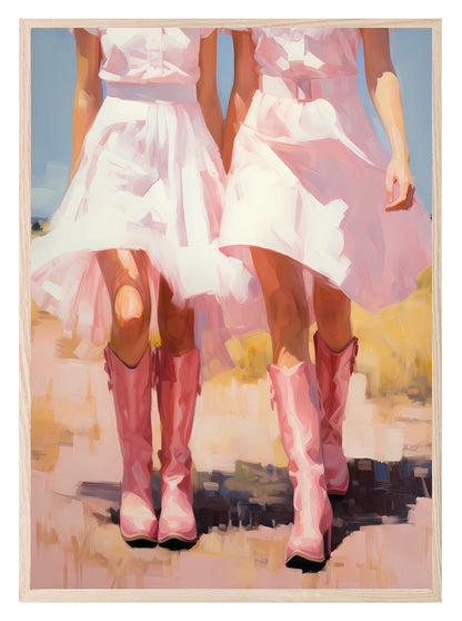 Pink Cowgirl Boots Oil Painting Print | Coquette Wall Art