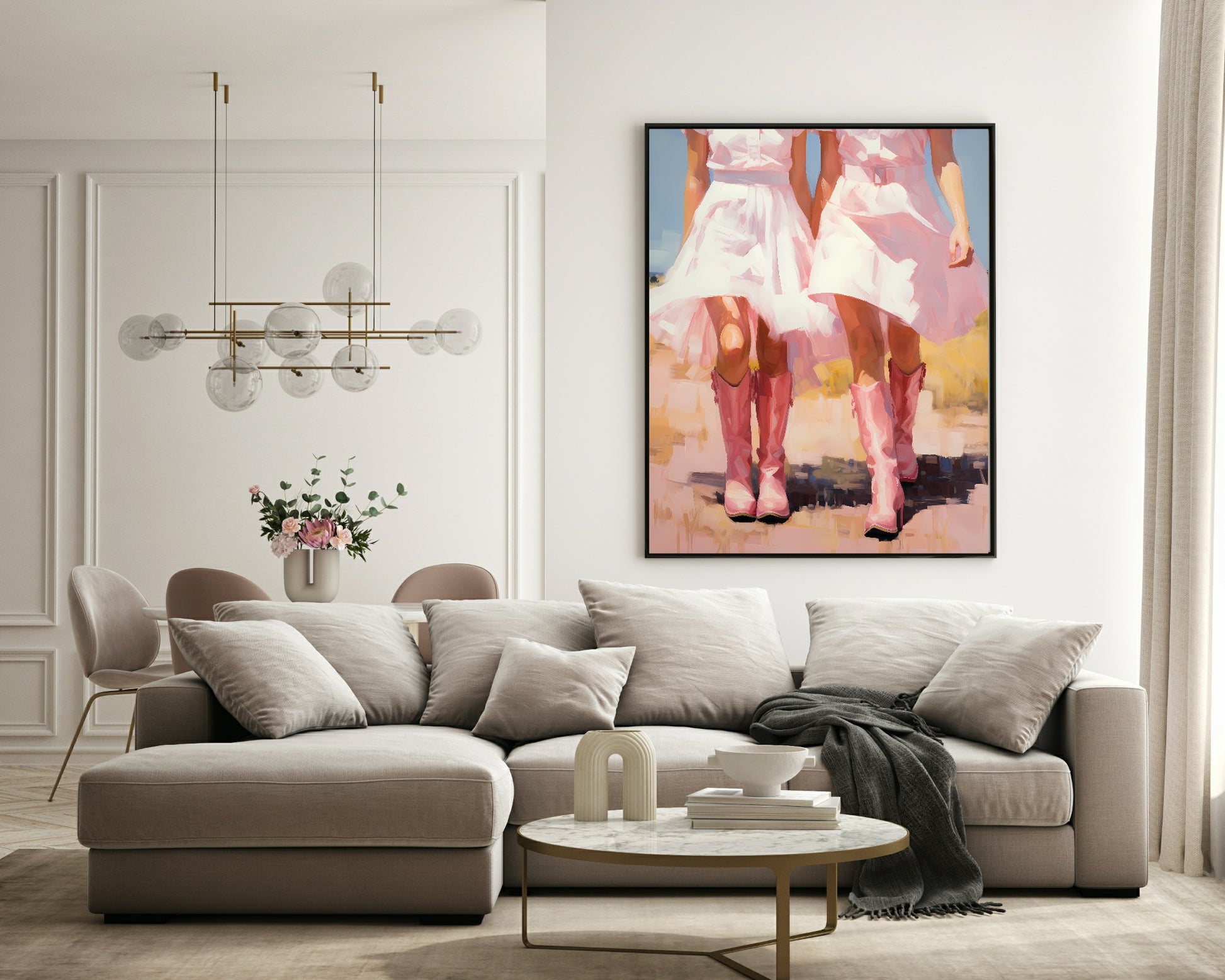 Pink Cowgirl Boots Oil Painting Print | Coquette Wall Art