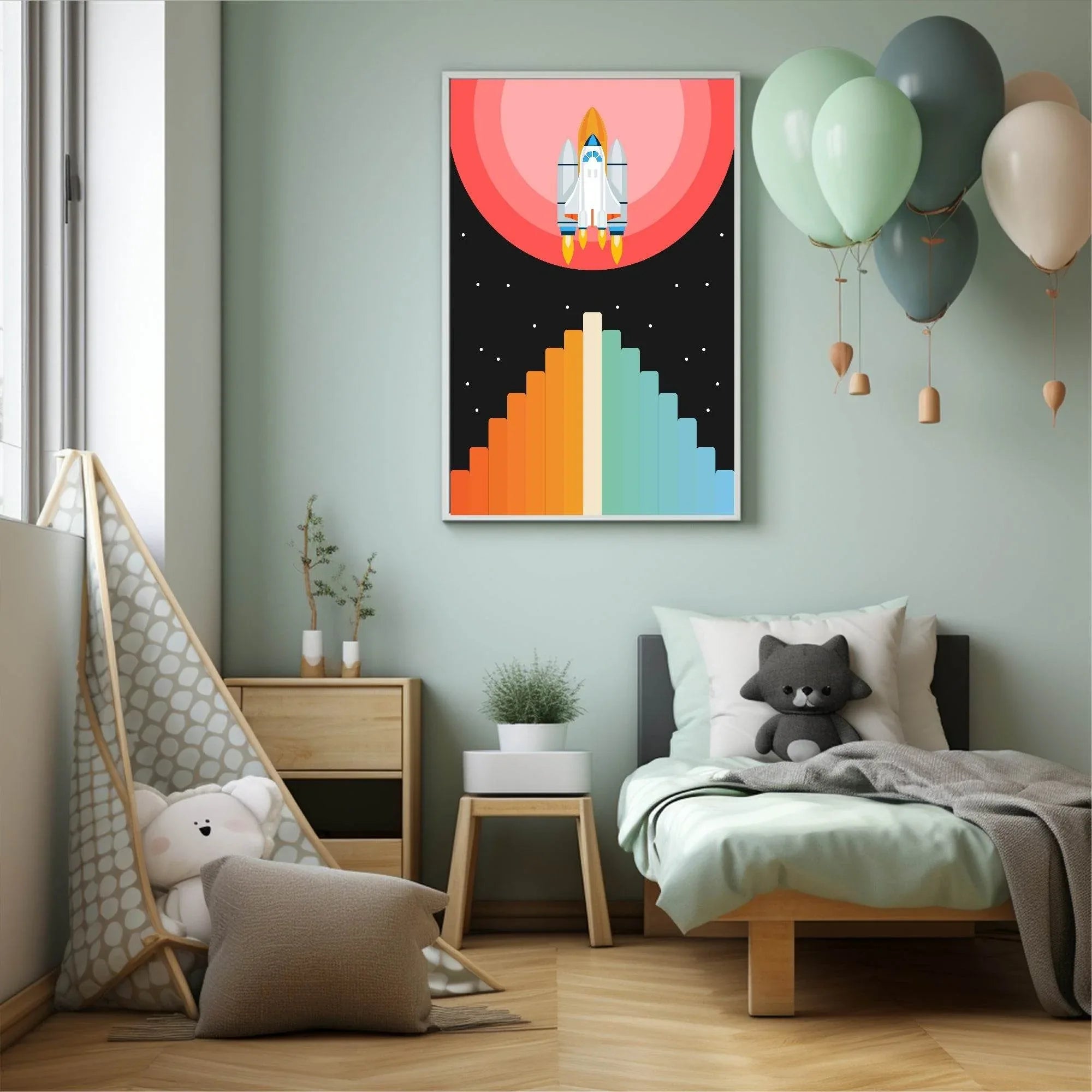 Retro Rocket Print | Kids Wall Art - Larosier Prints