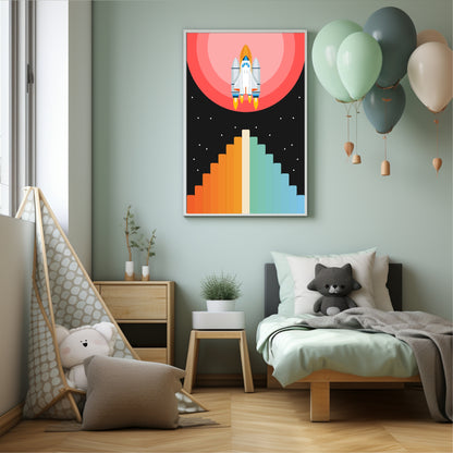 Retro Rocket Print | Kids Wall Art