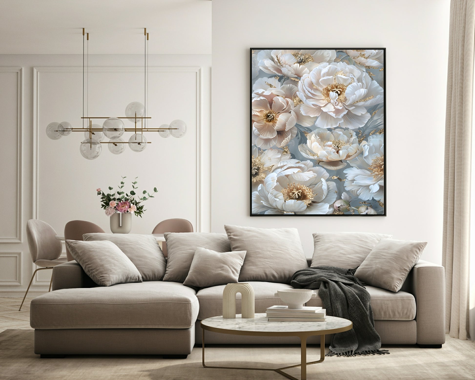 Cream & Gold Floral Print | Aesthetic Wall Art