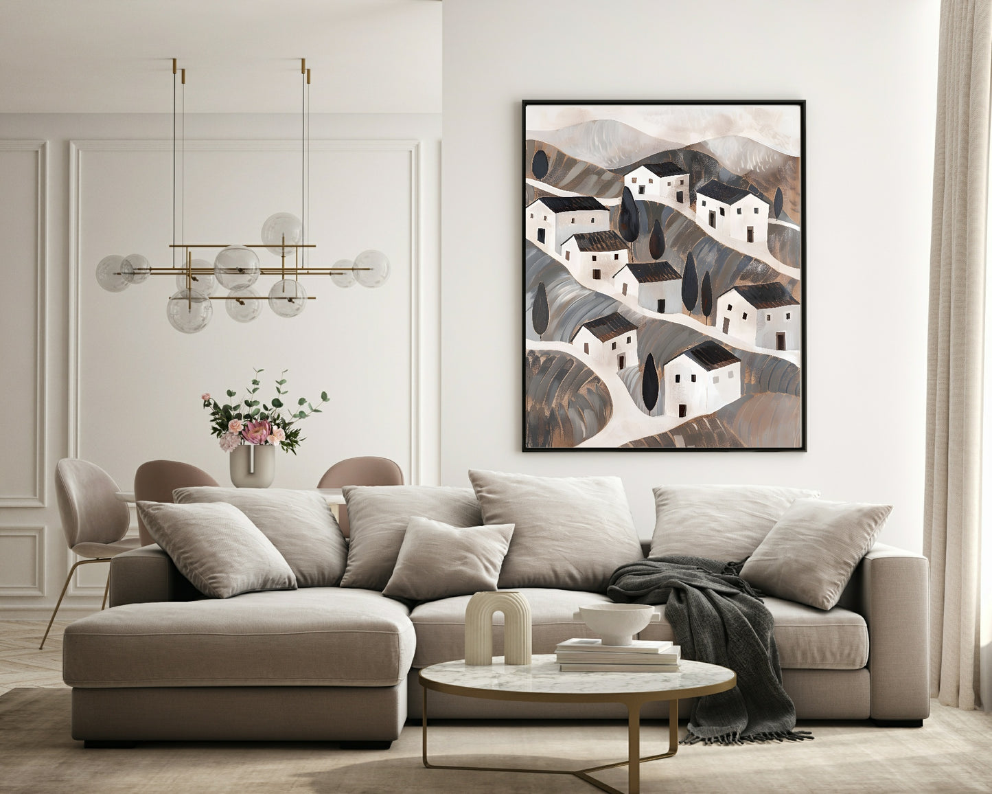 Houses On A Hill Oil Painting Print | Abstract Wall Art