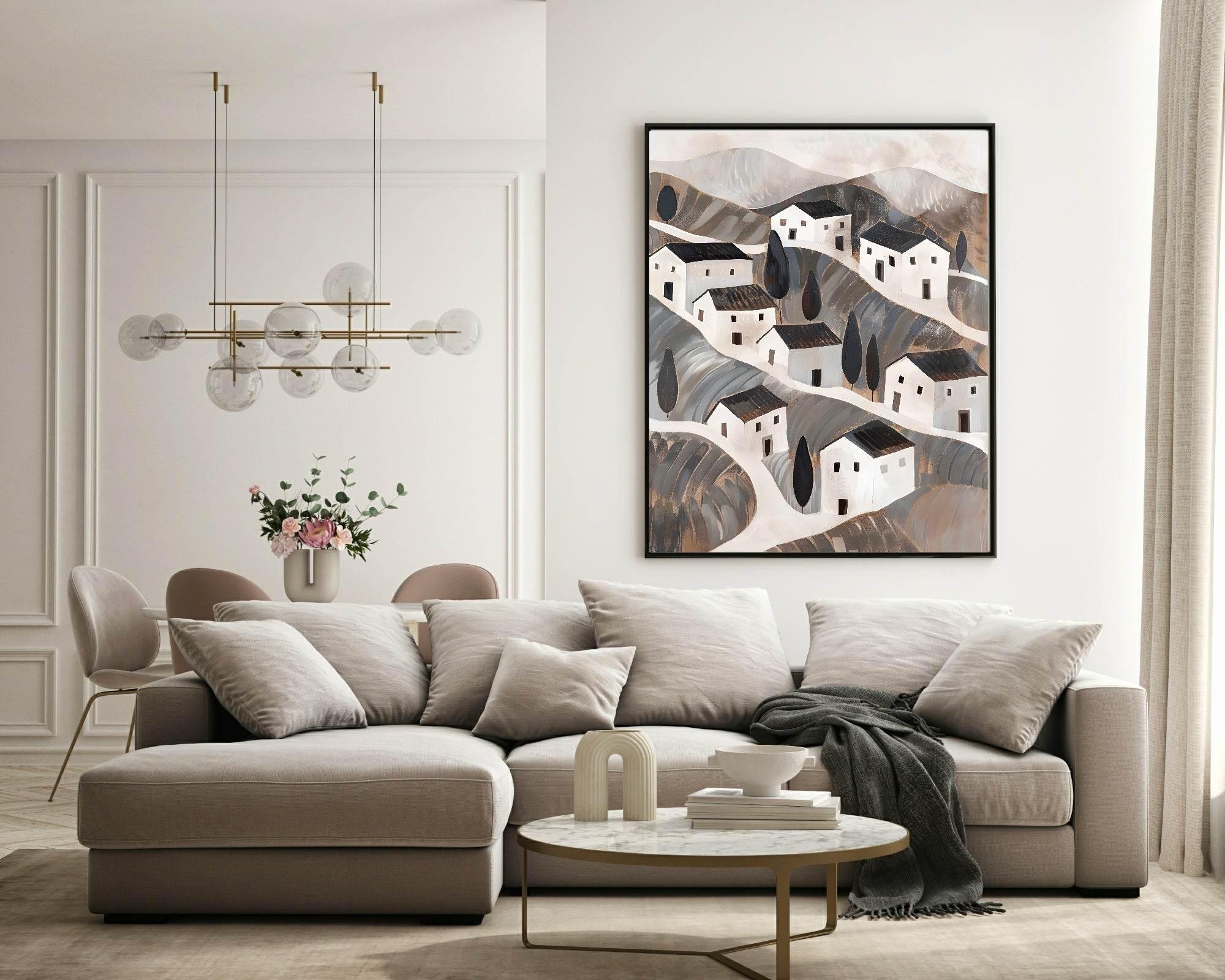 Houses On A Hill Oil Painting Print | Abstract Wall Art - Larosier Prints