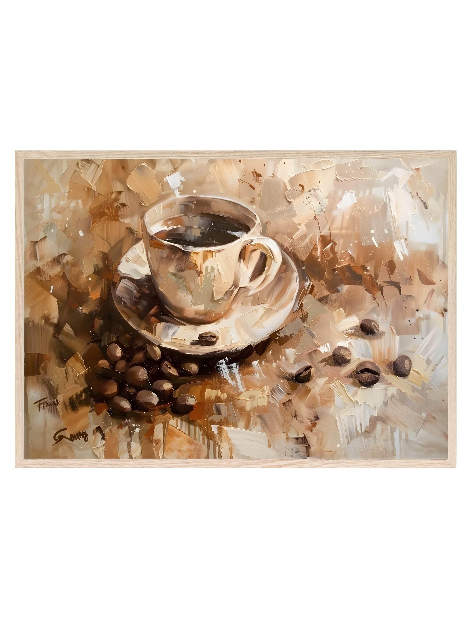 Coffee Cup & Beans Print | Oil Painting Wall Art - Larosier Prints