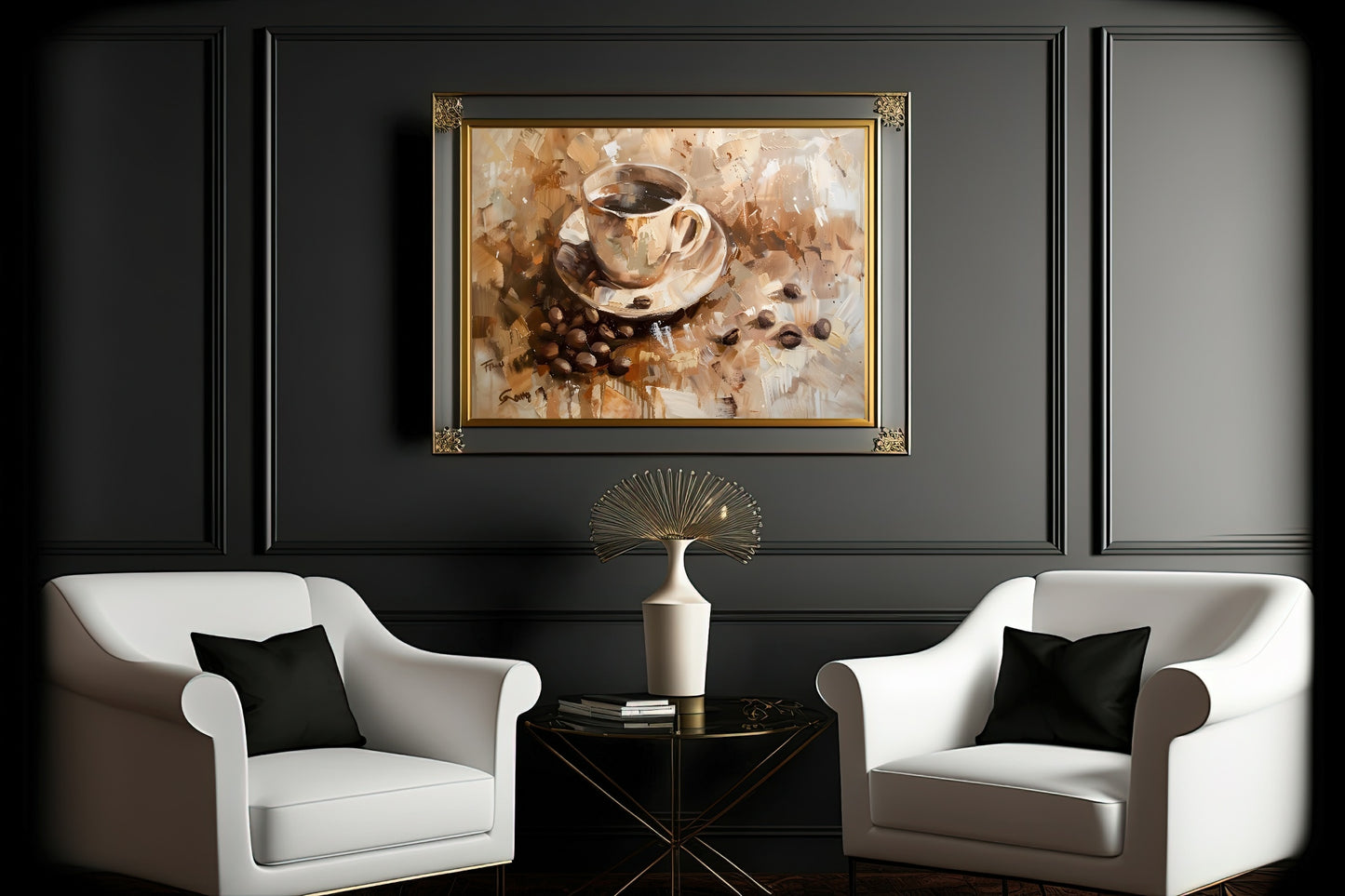 Coffee Cup & Beans Print | Oil Painting Wall Art