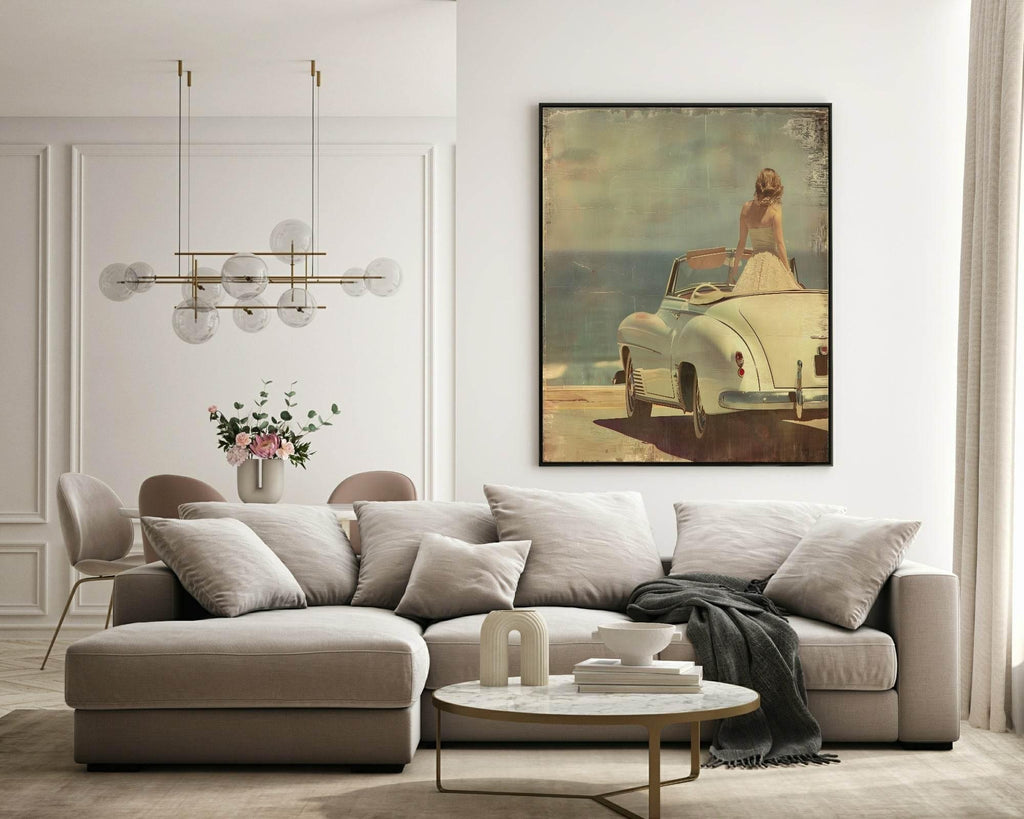 Car On The Beach Print | Vintage Wall Art - Larosier Prints