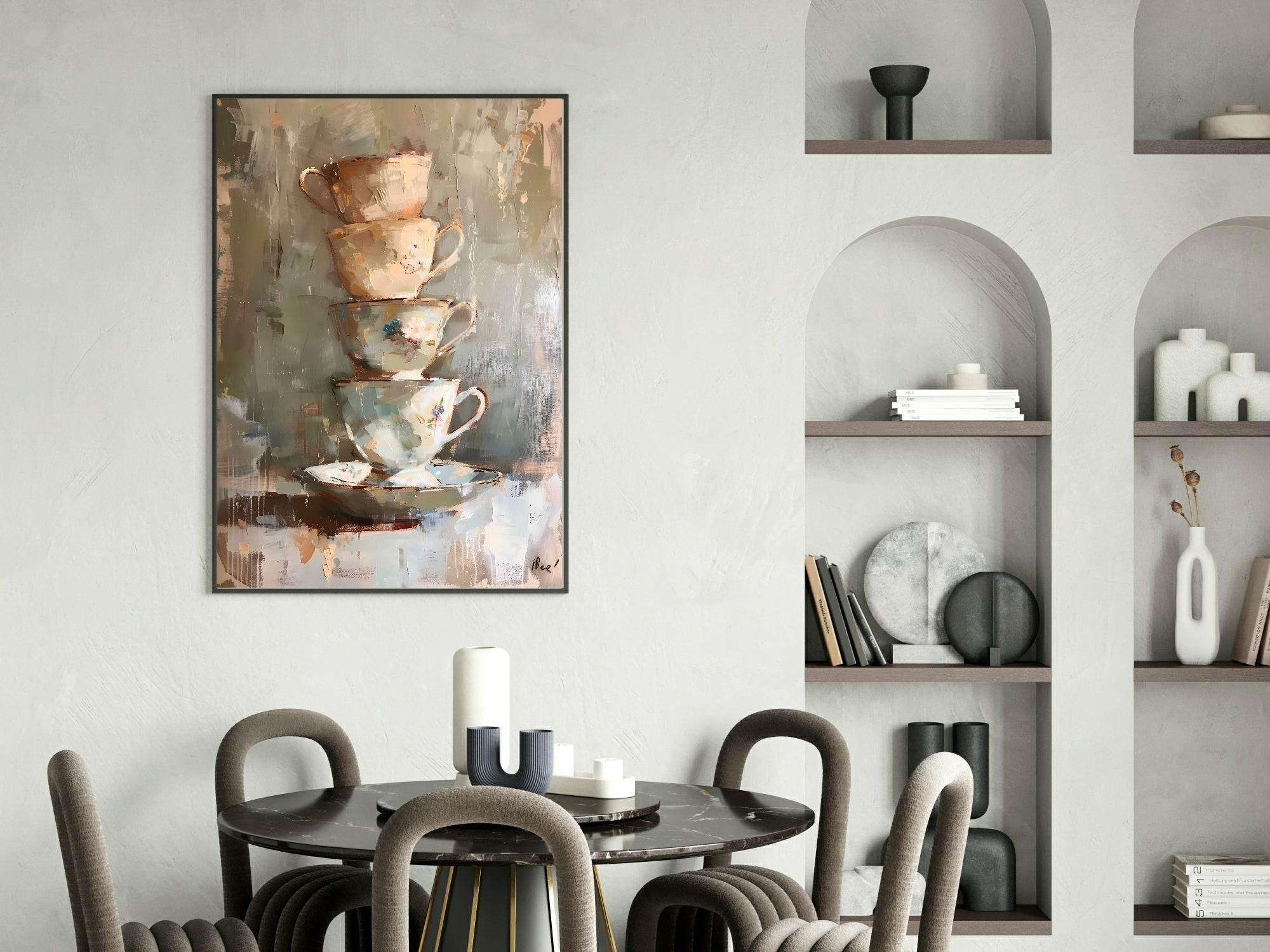 Tea Cups Print | Oil Painting Wall Art - Larosier Prints