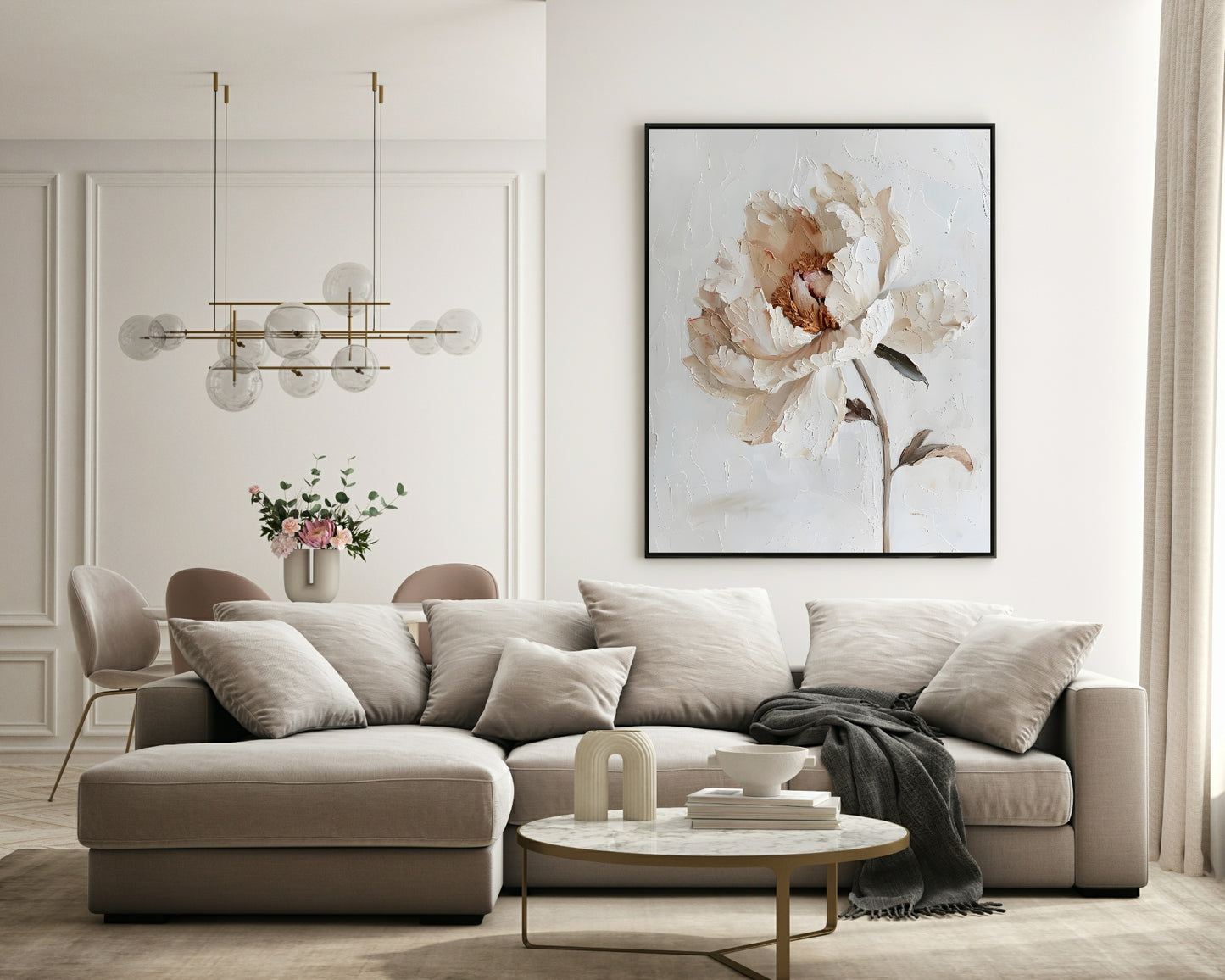 White Rose Oil Painting Print | Botanical Wall Art