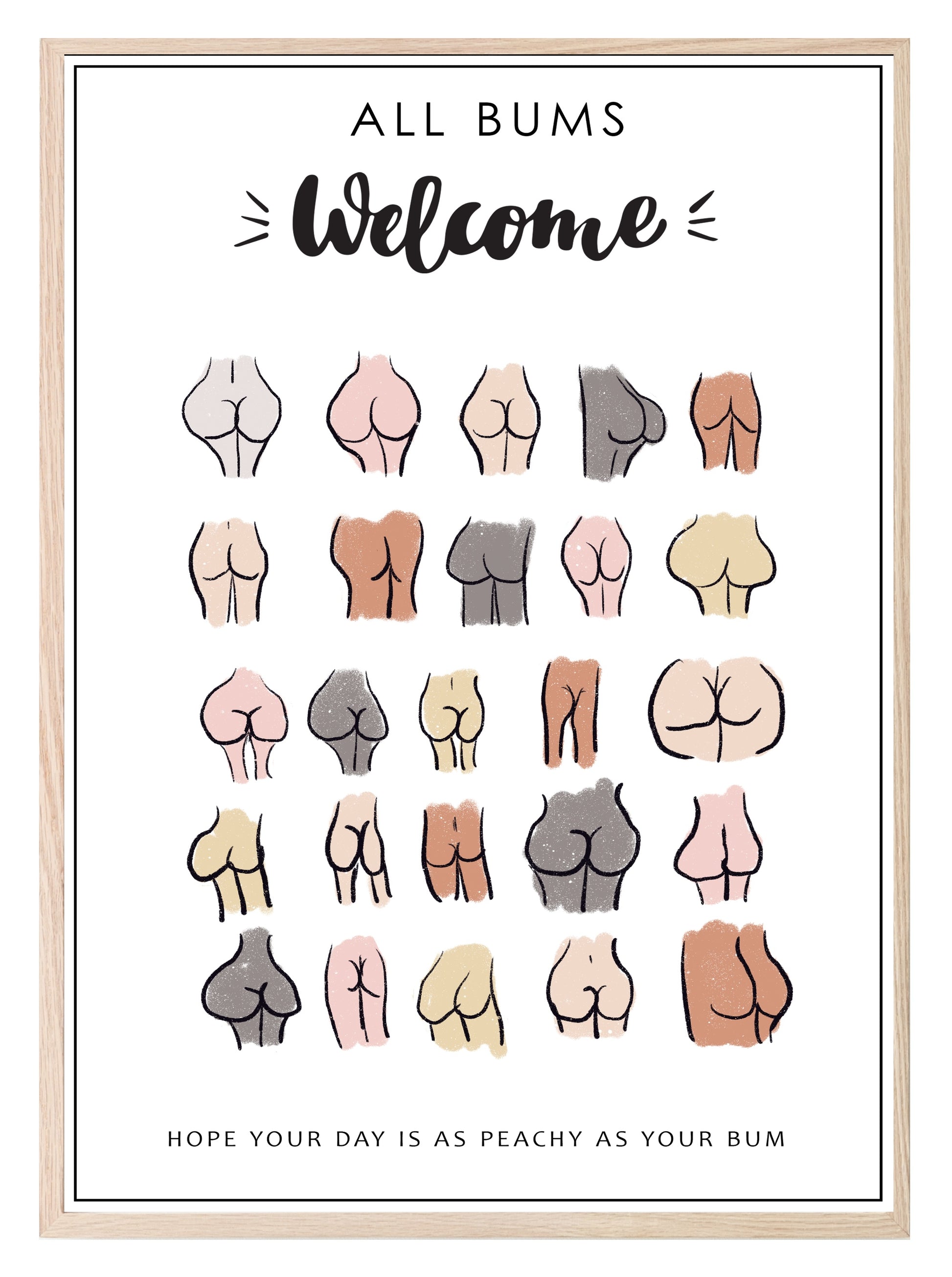 Funny All Bums Welcome Print | Bathroom Wall Art