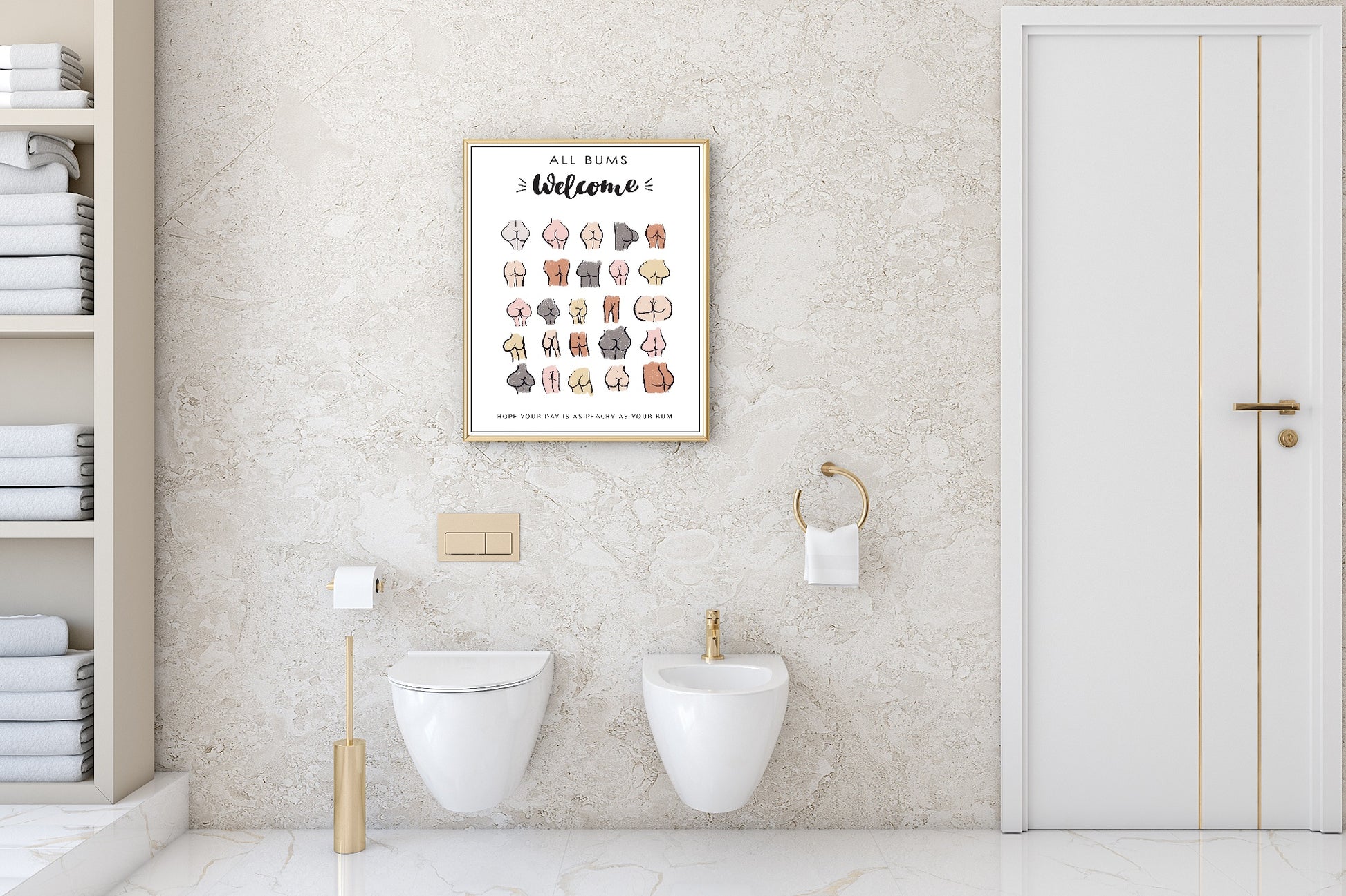 Funny All Bums Welcome Print | Bathroom Wall Art