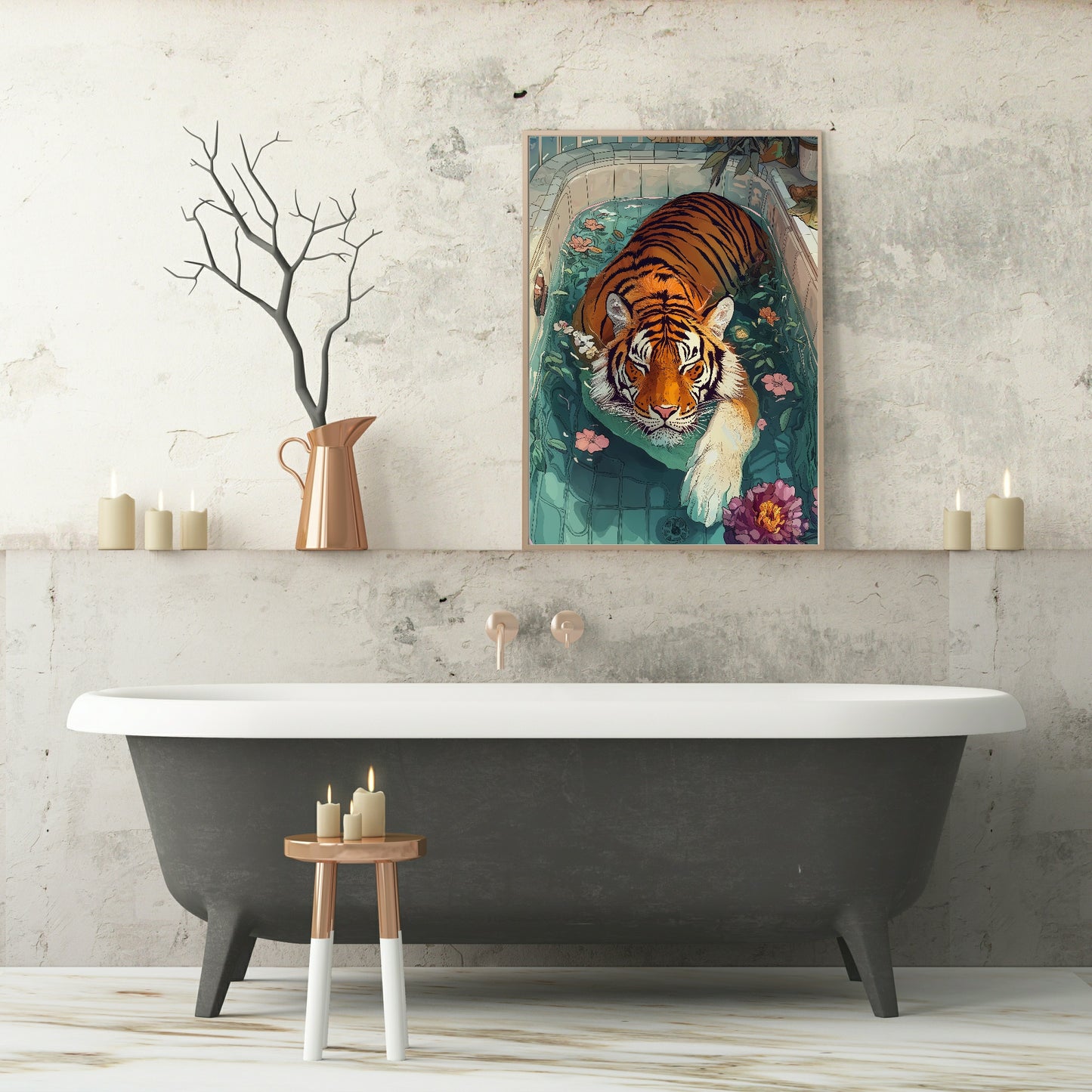 Tiger In The Bath Print | Bathroom Wall Art