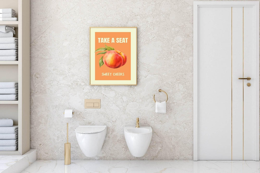 Take A Seat Sweet Cheeks Peach Print | Bathroom Wall Art - Larosier Prints
