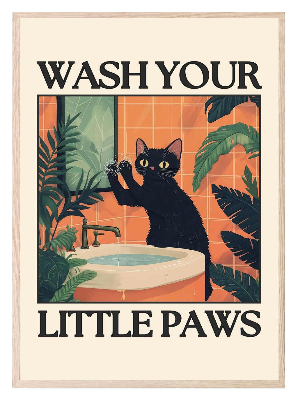 Wash Your Little Paws Cat Print | Bathroom Wall Art - Larosier Prints