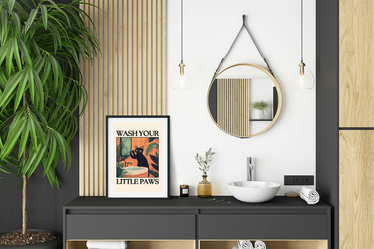 Wash Your Little Paws Cat Print | Bathroom Wall Art