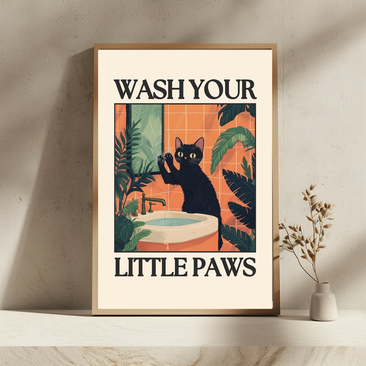 Wash Your Little Paws Cat Print | Bathroom Wall Art