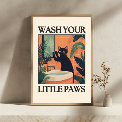 Wash Your Little Paws Cat Print | Bathroom Wall Art
