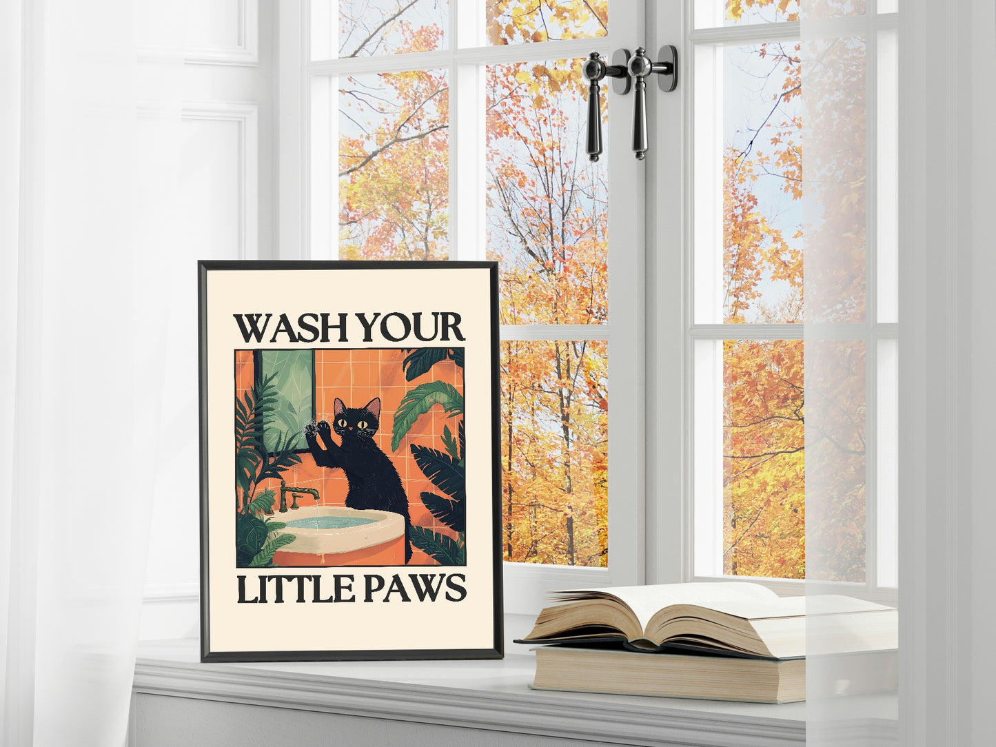 Wash Your Little Paws Cat Print | Bathroom Wall Art
