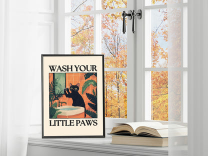 Wash Your Little Paws Cat Print | Bathroom Wall Art