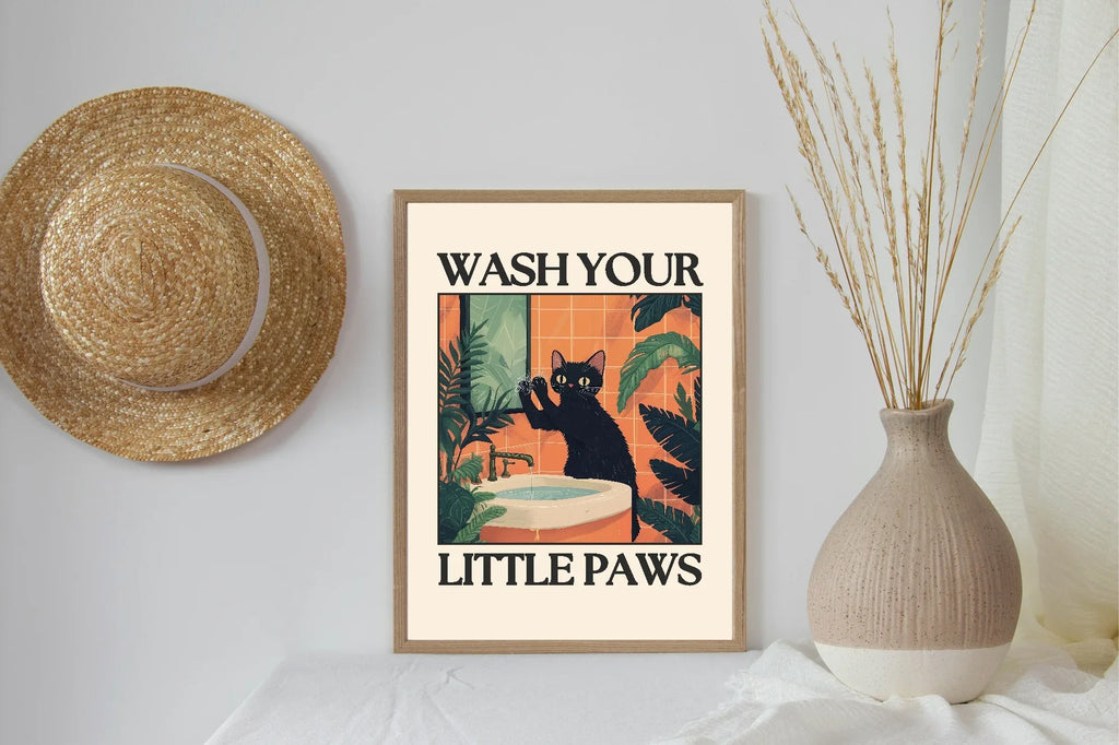 Wash Your Little Paws Cat Print | Bathroom Wall Art - Larosier Prints