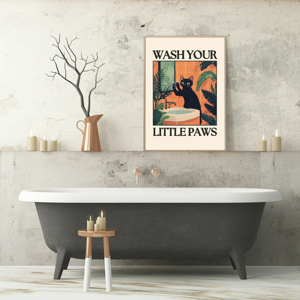Wash Your Little Paws Cat Print | Bathroom Wall Art - Larosier Prints